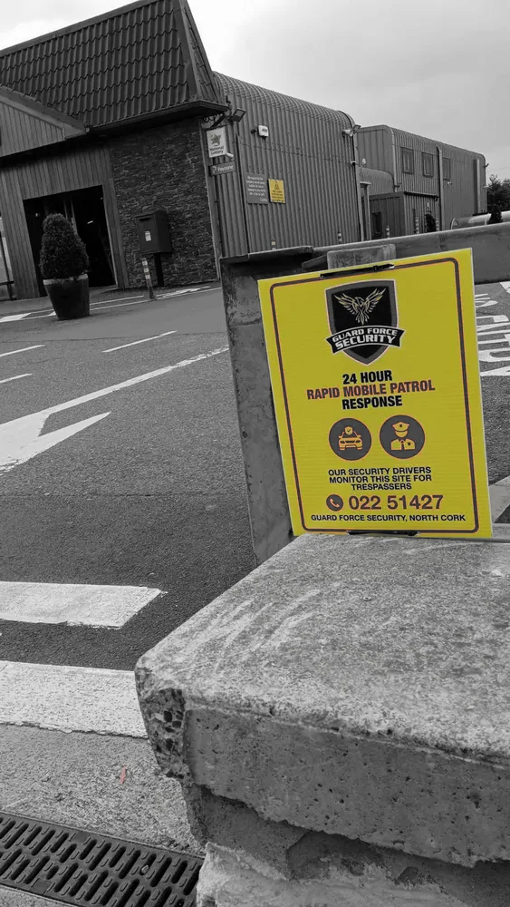 Guard Force Security 24-hour rapid response sign at a premises in the Mitchelstown area